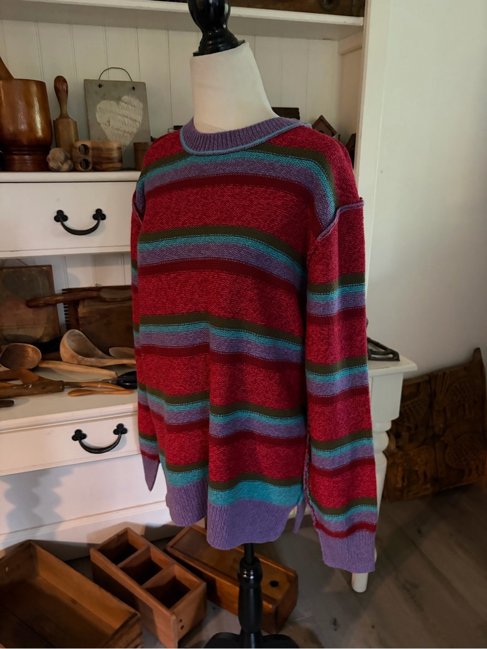 BDG Men's Red Striped Crewneck Sweater